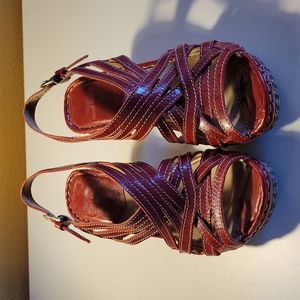 Josef Seibel red leather platform sandals size 38 excellent used condition